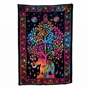 INDIAN HIPPIE BOHEMIAN PSYCHEDELIC TIE DYE TREE OF LIFE ELEPHANT WALL HANGING TWIN SIZE TAPESTRY