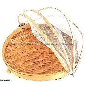 Oneup — panier à fruits en bambou naturel, avec couvercle filet, tissé, à bon prix - Product Image 2