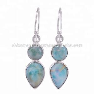 Meilleure vente 925 boucles d'oreilles en argent Sterling Vintage bleu Larimar bijoux en pierres précieuses pour les filles et les femmes pour les occasions de fête cadeaux - Product Image 2