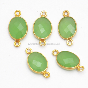 NanPlanetSilver GC Green Chalcedony Oval Shape Bezel Gemstone Connector for Jewelry Making - Product Image 1