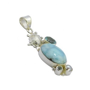 Nuevo modelo de estilo Vintage 925 plata esterlina Larimar Multi piedra preciosa colgante joyería fina colgantes y dijes - Product Image 1