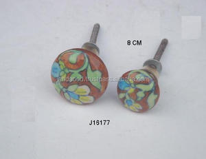 Perillas de armario de cerámica marrón de alta calidad, tiradores de cajón con diseños de flores pintadas a mano para uso en la cocina, precio al por mayor - Product Image 3