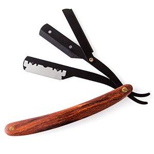 Kit de maquinilla de afeitar de garganta, maquinilla de afeitar recta de peluquero profesional con mango de madera, maquinilla de afeitar de un solo borde para bigote y barba - Product Image 1