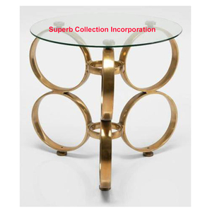 Mesa decorativa dorada de lujo 2024 con tapa de cristal estilo de diseño de granja para uso en dormitorio o apartamento gran oferta muebles para el hogar - Product Image 2