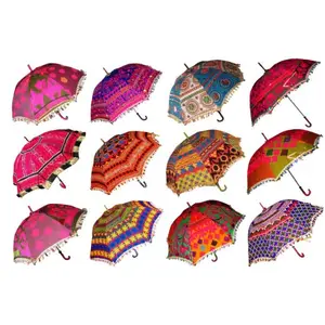 Latest Arrival Vintage Handmade Colorful Embroidery Flower Work With Mirror Work Small Umbrella For Decoration