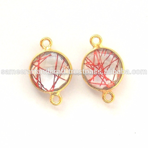 Hermosa piedra preciosa de rutilo rojo, fabricación de joyas chapadas en oro, doble fianza, bisel facetado, piedra natal, conector bohemio - Product Image 1