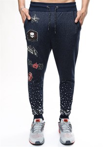 Pantalones de chándal bordados para hombre con cintura elástica y puños decorativos Tipo de cintura media - Product Image 2