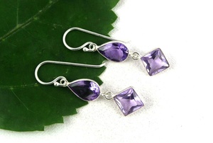 Pierre précieuse d'améthyste rose naturelle en forme de carré et de poire perles de briolette à facettes faites à la main belle boucle d'oreille en gros - Product Image 3