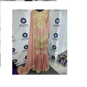 新娘巴基斯坦sharara连衣裙手工点缀toq优质乔其纱面料，您可以定制颜色和尺寸
