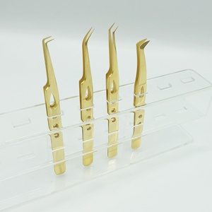 แหนบต่อขนตาสแตนเลสแบบทนทานชุบทอง24K ปลายไฟเบอร์ออกแบบเป็นกลีบพร้อมฉลากส่วนตัว - Product Image 2