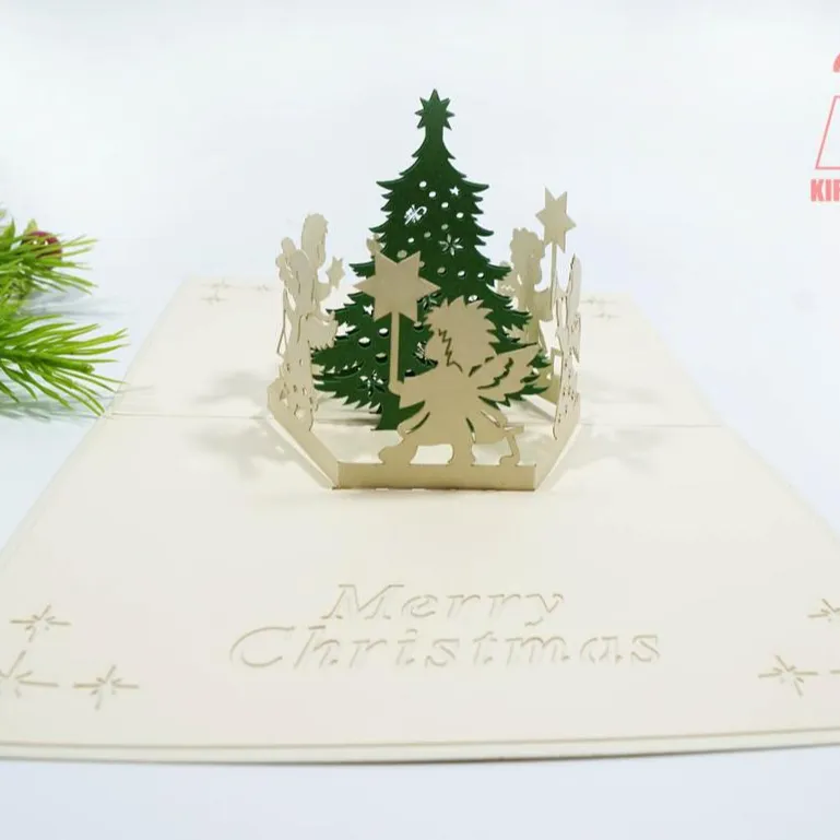 Christmas Angel with Christmas Tree 3D Pop Up Greeting Card Vietnam handicraft customize item