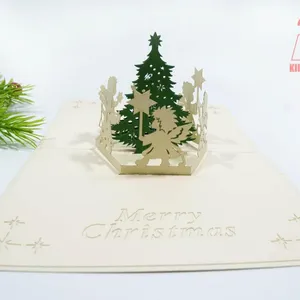 Malaikat Natal dengan pohon Natal 3D Pop Up Kartu Ucapan Vietnam kerajinan tangan menyesuaikan barang