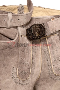 OEM Factory New Design Austrian Traditional Lederhosen Unisex Embroidered Printed <b>Shorts</b> With Anti-Wrinkle Features Light Color - Product Image 5