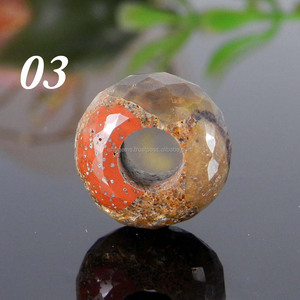 Conglomerado natural Jasper Red 14x8x5,5mm Big Hole Roundel Faceted Beads - Product Image 3