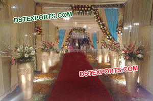 Boda Mandap Decoración Fibra Pot Pilar Boda Golden Fiber Pot Venta al por mayor Artículos de decoración de boda Mejor calidad Decoración de fiesta - Product Image 2