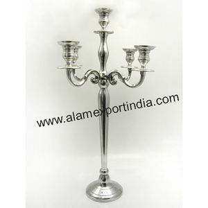 Chandelier à 5 bras de qualité supérieure en métal argenté brillant avec base en forme de fleur pour décoration de table de mariage - Product Image 2