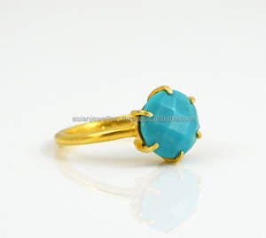 Anillo de piedras preciosas turquesas Plata de Ley 925 Chapado en oro Apilable hecho a mano Bodas Compromisos Regalos Fiestas Aniversarios - Product Image 2