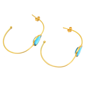 <b>Blue</b> Topaz Gemstone 925 Sterling Silver Gold Plated Designer Charms <b>Earrings</b> - Product Image 2