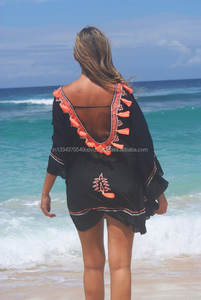 Moda Bohemia gitana media vuelta menos fija de túnica de Boho bordado Floral Fondo volante Poncho para verano y días de playa - Product Image 5