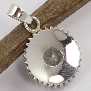 Collier pendentif Solitaire en argent sterling 925 pour maman ensemble de lunette saphir coupe coussin minimaliste finition forme ronde pour elle - Product Image 2