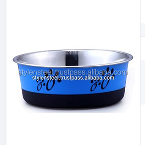 Blue Bonded Fusion <b>Bowl</b> <b>Stainless</b> <b>Steel</b> Customer Logo <b>Stainless</b> <b>Steel</b> <b>Dog</b> Pet Feeder <b>Bowl</b> Silver Cats Water <b>Bowls</b> - Product Image 1