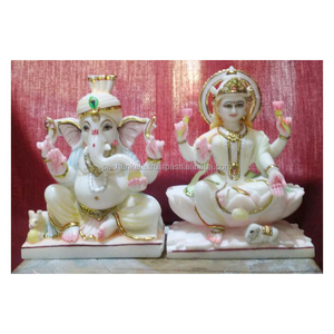 Makrana Laxmi Ganesha White Marble Statues - Product Image 1