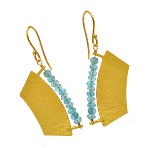 Natural Blue Topaz Gemstone 925 Sterling Silver Unique Design <b>Gold</b> Plated Fish Hook <b>Dangle</b> <b>Earrings</b> Round Shape Fashion <b>Earring</b> - Product Image 2