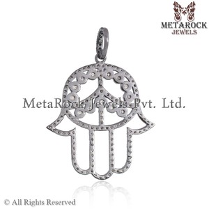 Pave Diamond Hamsa Charm Hecho a mano 925 Sterling Silver Designer Fashion Pendant Proveedor y fabricante - Product Image 3