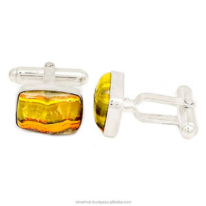 2025 nouveau Unique 925 boutons de manchette en argent Sterling bijoux Bumble Bee Jasper boutons de manchette faits à la main fournisseur ODM OEM bijoux en gros - Product Image 1