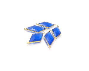 Lunette multi-pierres précieuses calcédoine bleue connecteur Boho plaqué or fait à la main pour la fabrication de bijoux lunette de lien de pierre de naissance - Product Image 3