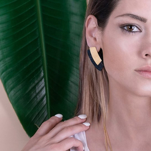 Trendy Fashion <b>Stud</b> Design Earrings Gold & Black Rhodium Plated on Brass for Gift Party Engagement or Anniversary - Product Image 1