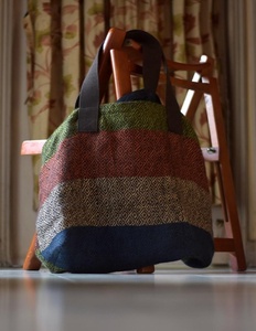 Sac fourre-tout en lin tissé de diamants avec motif géométrique Sacs à provisions à poignée multicolore - Product Image 2