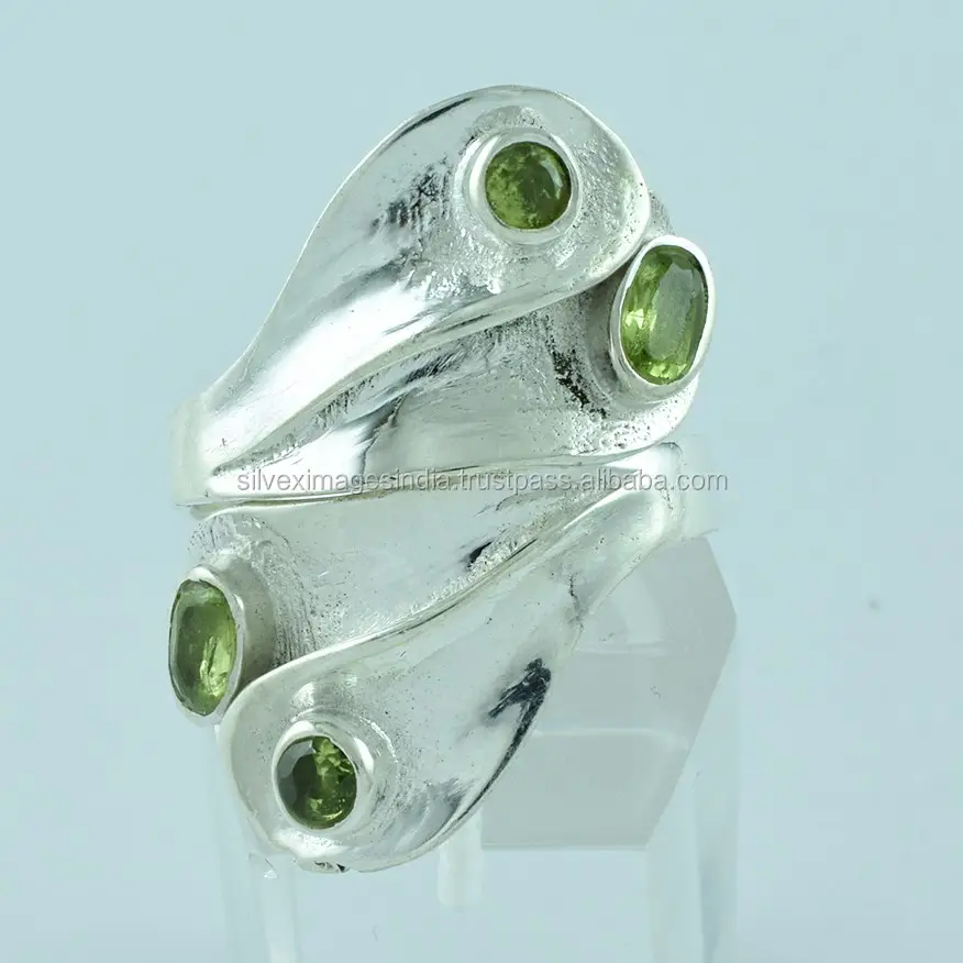 Thiết Kế Độc Đáo Đá Peridot Handmade 925 Nhẫn Bạc Sterling Bán Buôn Ấn Độ