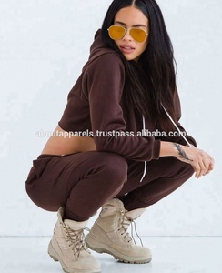 ชุดกีฬาแบบครอปสำหรับผู้หญิง,เสื้อกันหนาวขายส่งจำนวนมากชุดสเวตเตอร์เหงื่อขายดีและเซ็กซี่ที่สุดในสีน้ำตาลเข้ม - Product Image 2