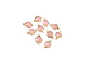 Calcédoine rose en forme de coeur Double caution plaqué or fabrication de bijoux multi-pierres naturelles bijoux faits à la main connecteur de lunette - Product Image 3