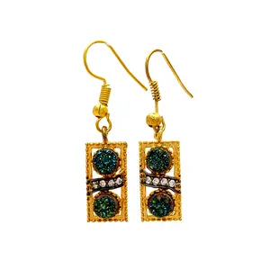 Titanium Green Druzy Natural Gemstone Gold Palette Stud Earrings