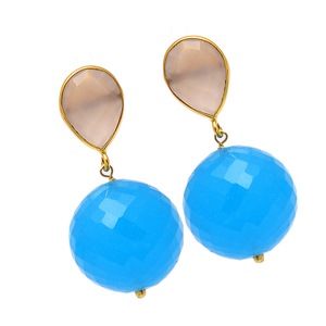Pendientes colgantes de plata de ley 925 con piedras preciosas de cuarzo rosa y turquesa chapados en oro, pendientes de moda para mujer. - Product Image 2