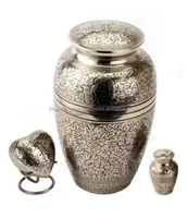 Urno de cremação de bronze banhado a níquel com lembranças de coração e toques