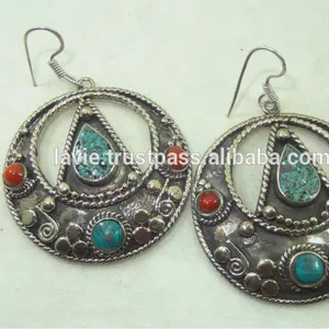 Pendientes tibetanos para mujer, joyería turquesa 925 Plata boho
