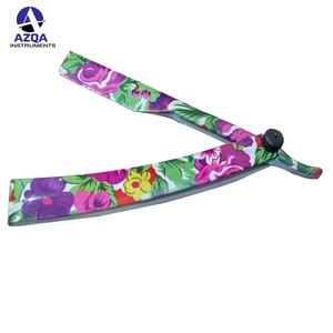 Porte-rasoir pliant en acier à bordure de barbier, revêtement noir, pour un rasage professionnel sans lame - Product Image 2