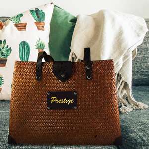 กระเป๋าถือไม้ไผ่ไทยใบใหญ่พร้อมหูหิ้ว - Product Image 2