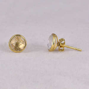 Forme ronde cristal Quartz pierre précieuse 925 argent Sterling plaqué or boucle d'oreille à la mode boucle d'oreille pour anniversaire de mariage pour les femmes - Product Image 2