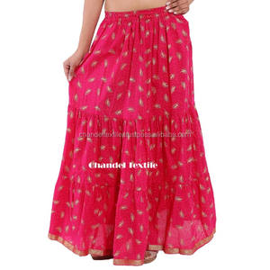 กระโปรงยาวผ้าฝ้ายสีดำกระโปรงยาวผ้าคอตตอนผ้าเรยอนปักสีทอง - Product Image 2