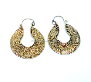 ต่างหูห่วงโลหะอินเดียเครื่องประดับชนเผ่าต่างหู Mandala ต่างหูห่วงทองเหลือง - Product Image 1