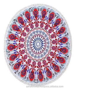 Belle couleur 100% coton imprimé rond mandala serviette de plage douce ronde serviette de plage au prix le moins cher exportateur en Inde - Product Image 2