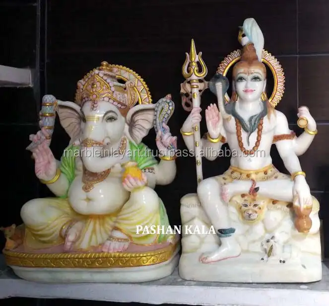 Marmer Shiva En Ganesha Standbeeld