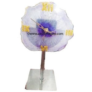 Relojes artesanales de ágata púrpura, con soporte de acero inoxidable, piedras de Reiki decorativas - Product Image 1