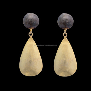 Colección romántica, pendientes de gota de lágrima martillada, chapado en oro y plata 925, fiestas infantiles, aniversarios, regalo de latón - Product Image 2