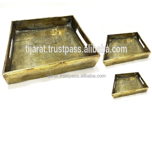 Plateau de présentation décoratif de table de luxe en bois de manguier de forme ronde avec poignées en métal avec logo personnalisé - Product Image 6