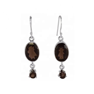 Pendientes de plata de ley S925, piedras preciosas de cuarzo ahumado Natural, joyería de estilo religioso hermoso para mujeres y niñas, ocasiones de compromiso - Product Image 1